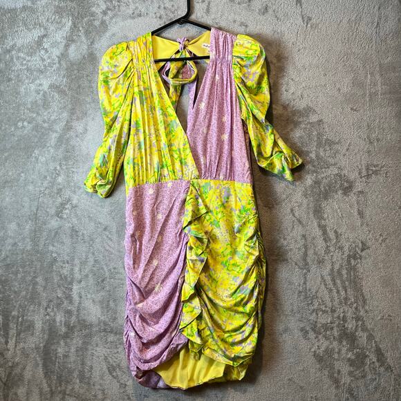 For Love & Lemons Dubois Mix Print Mini Dress in Freedom Floral Large Purple - Picture 1 of 10